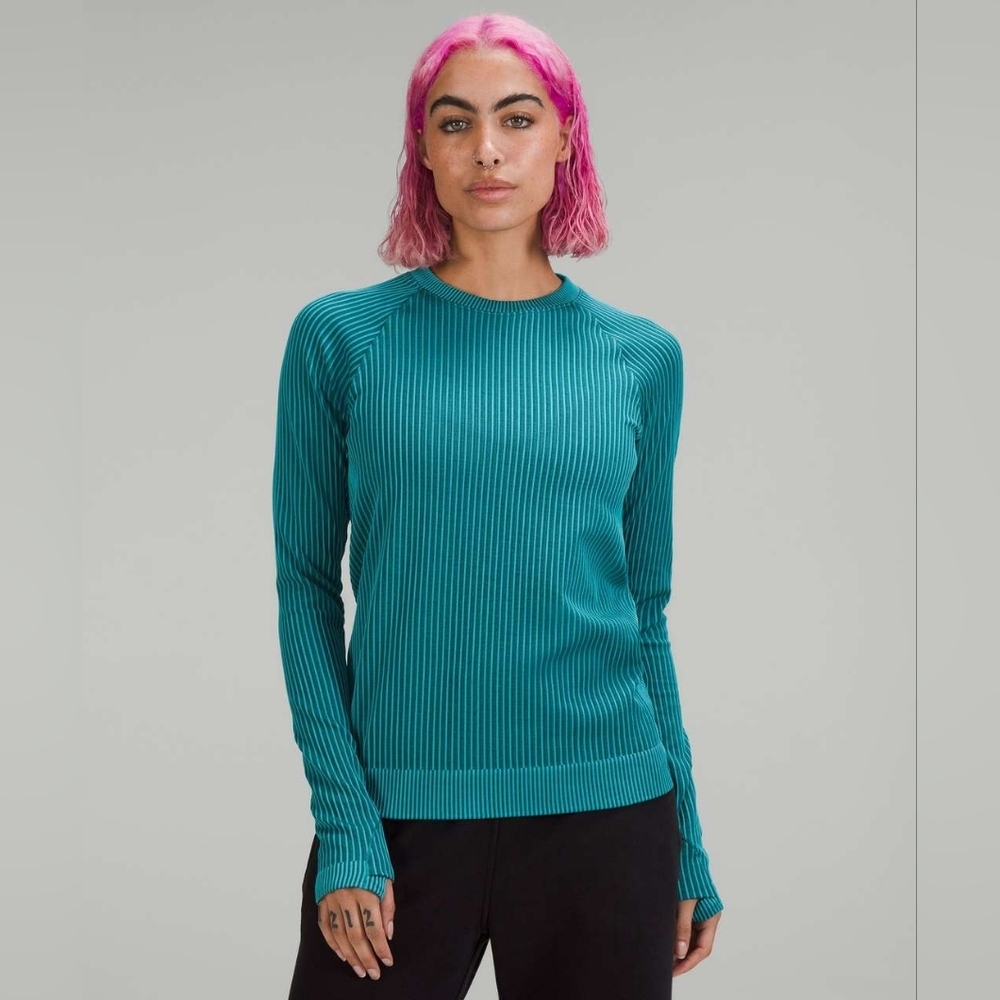 Lululemon Rest Less Pullover Rib Green Jasper / Oceanic